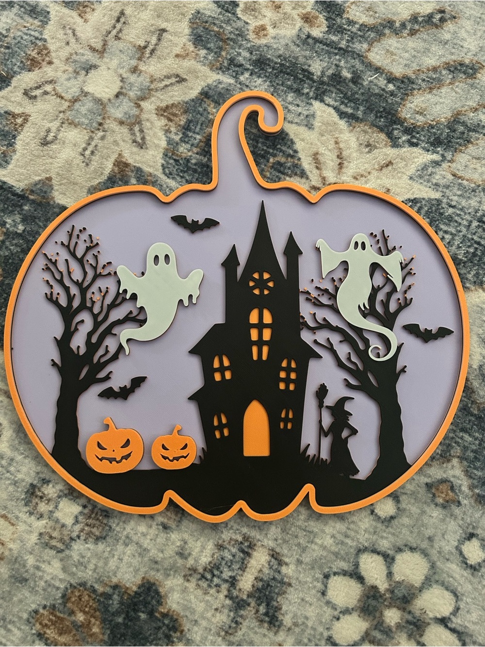 Halloween Pumpkin Haunted House Wall Decor - Orange & Purple